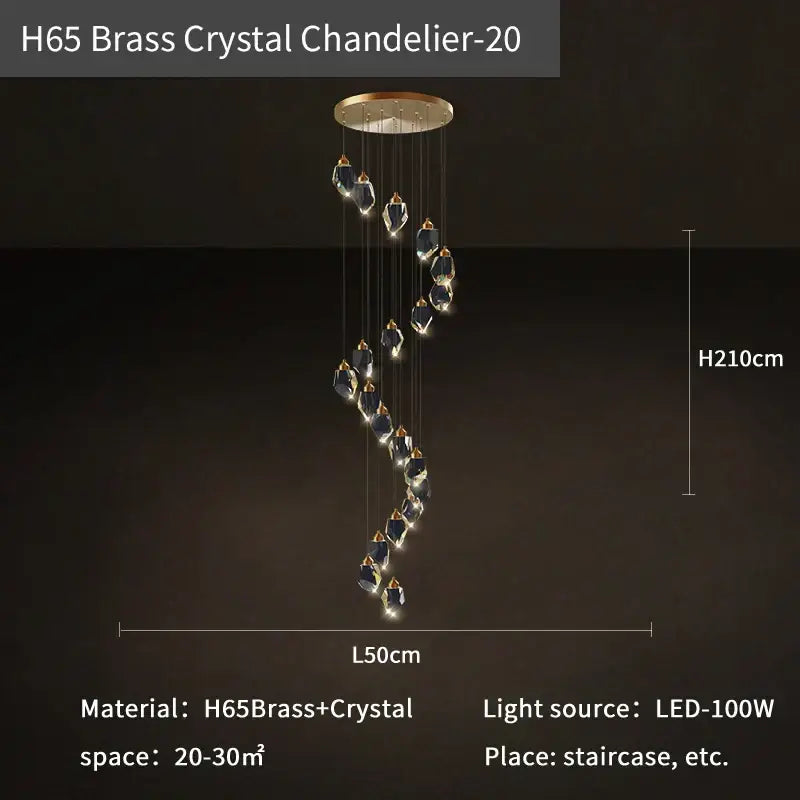 Modern geometric black and gold decorbites crystal diamond chandelier with dark faceted crystals for stairwell light decor