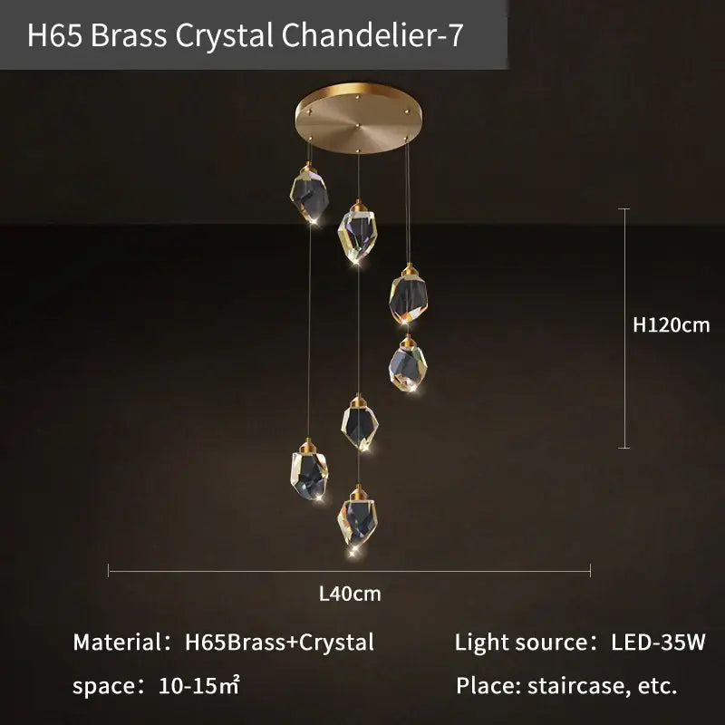 Modern geometric black and gold decorbites crystal diamond chandelier with five faceted glass crystals for stairwell lighting