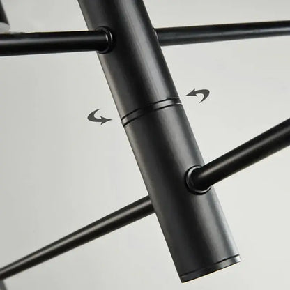 Modern geometric black gold white led chandelier arm with black matte metal finish and adjustable sleek cylindrical joints