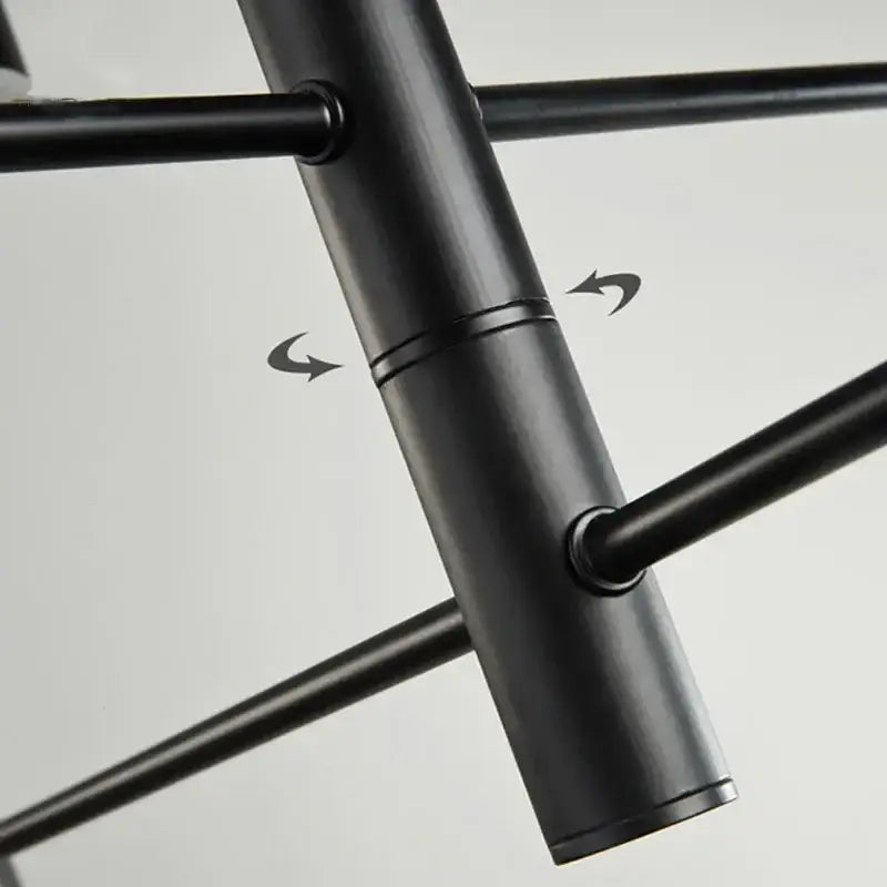 Modern geometric black gold white led chandelier arm with black matte metal finish and adjustable sleek cylindrical joints