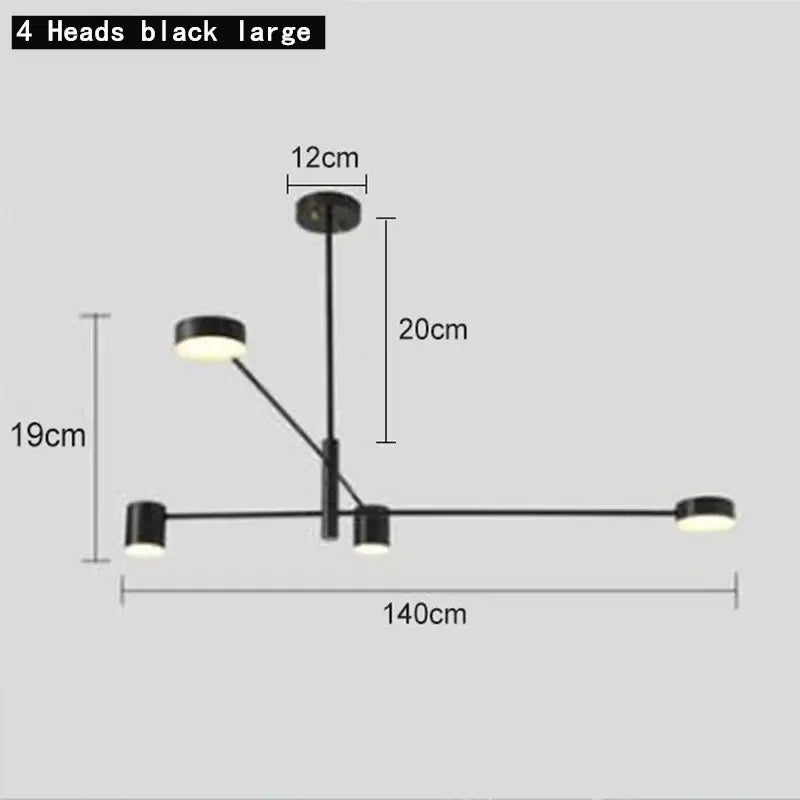 Modern geometric black gold white led chandelier with four circular light heads for living room decorbites black gold