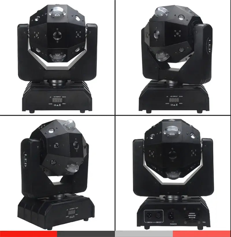 Black led moving head light bar strobe with geometric design and silver trim for ktv red and green laser effects