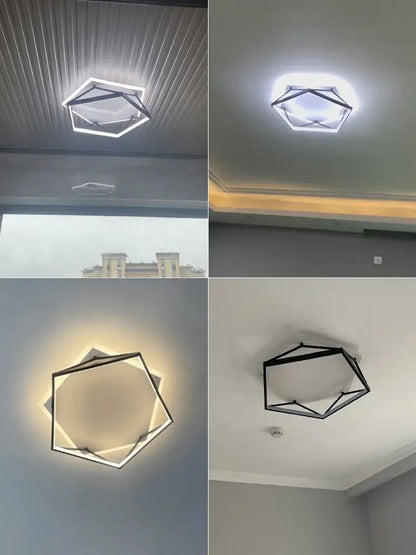 Modern geometric black metal led ceiling lamp with sleek hexagonal design for bedroom decorbites geometric led ceiling lamp