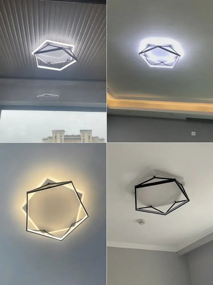Modern geometric black metal led ceiling lamp with sleek hexagonal design for bedroom decorbites geometric led ceiling lamp