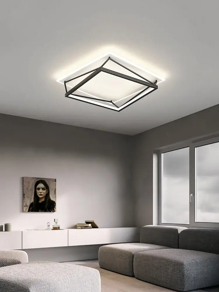 Modern geometric black metal led ceiling lamp with frosted glass panel for bedroom decorbites geometric led ceiling