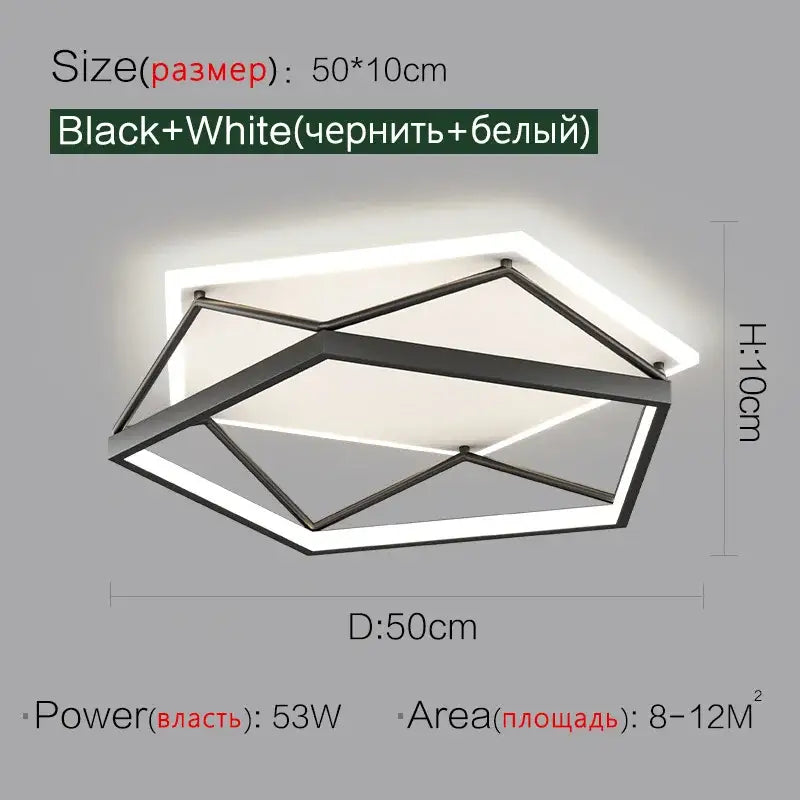Modern geometric black metal led ceiling lamp with sleek angular frame for bedroom decorbites geometric led ceiling
