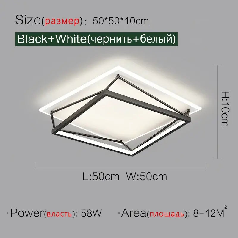 Modern geometric black metal led ceiling lamp with minimalist design ideal for bedroom decorbites geometric led lighting