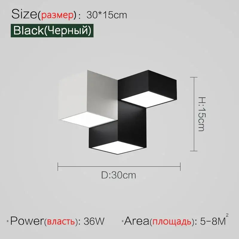 Modern geometric black and white cube bedroom ceiling lamp with minimalist led ceiling light fixture design