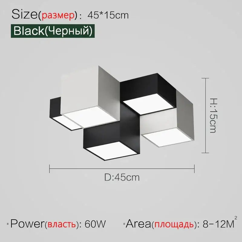 Black and white modern geometric cube bedroom ceiling lamp with a sleek led ceiling lamp design for bedroom ceiling use