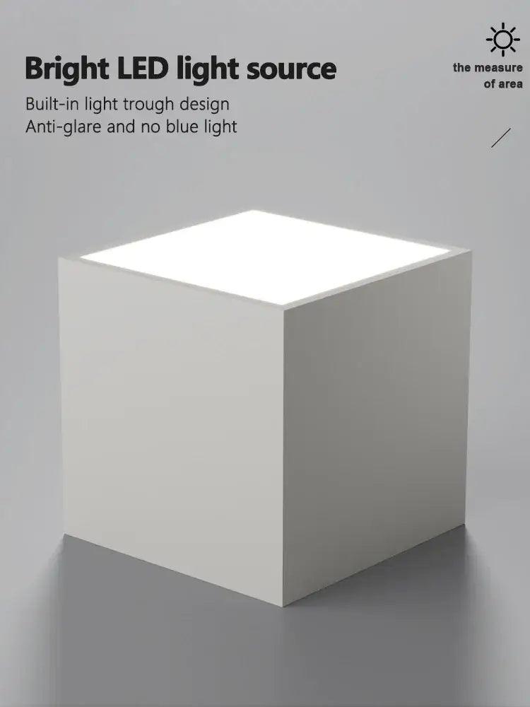 Modern geometric black and white cube bedroom ceiling lamp with white led light and built-in trough for anti-glare illumination