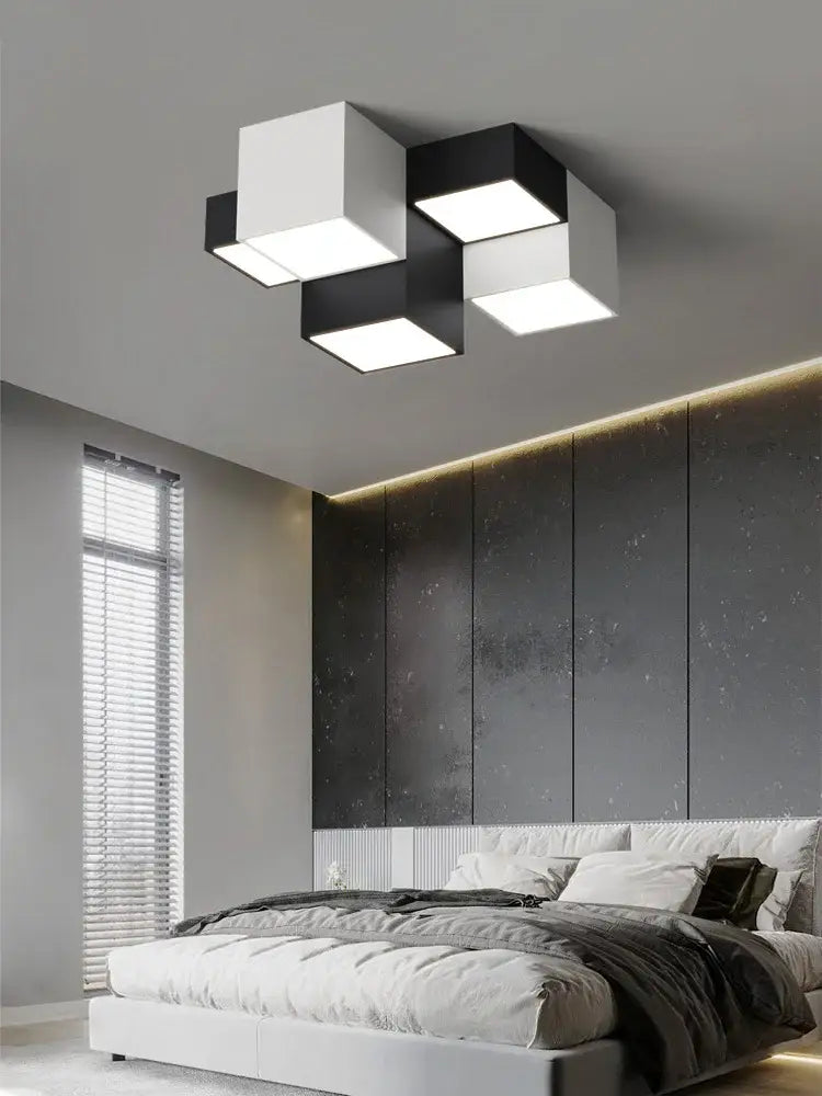 Modern geometric black and white cube bedroom ceiling lamp with minimalist design as a bedroom ceiling lamp fixture