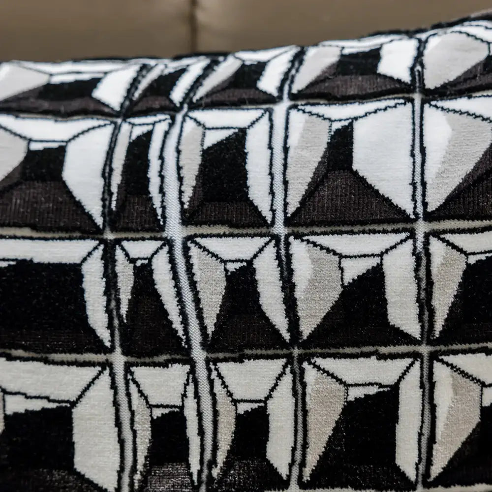 Modern geometric black and white embroidered pillow cover with textured woven fabric for living room decor