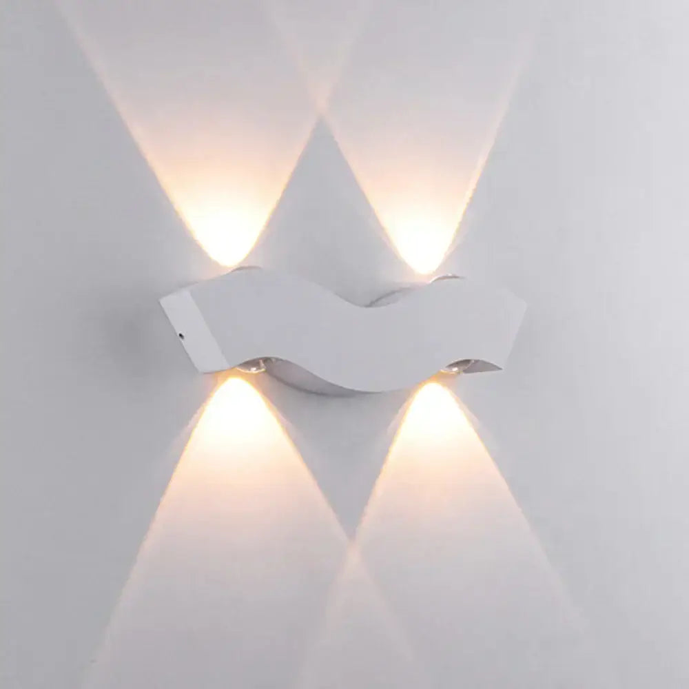Modern geometric black and white led wall light with white wave-shaped sconce and warm-toned light beams for decorbites led wall