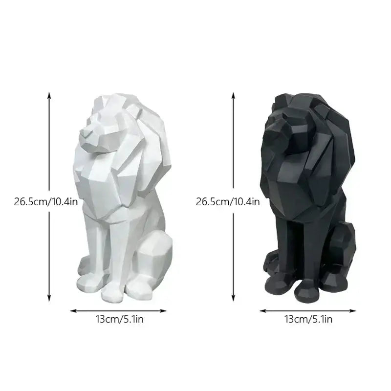 Modern geometric black and white lion resin art statue featuring faceted design for office decorbites lion resin decor
