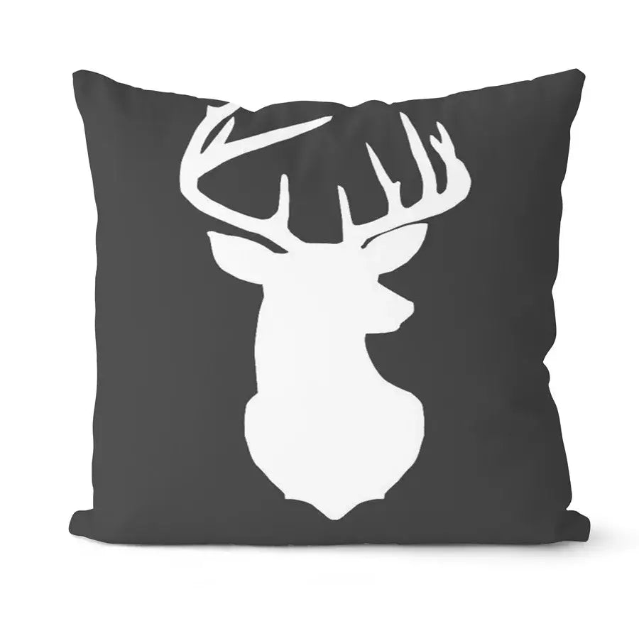 Black throw pillow with bold white deer head silhouette from decorbites geometric black and white pillowcase set