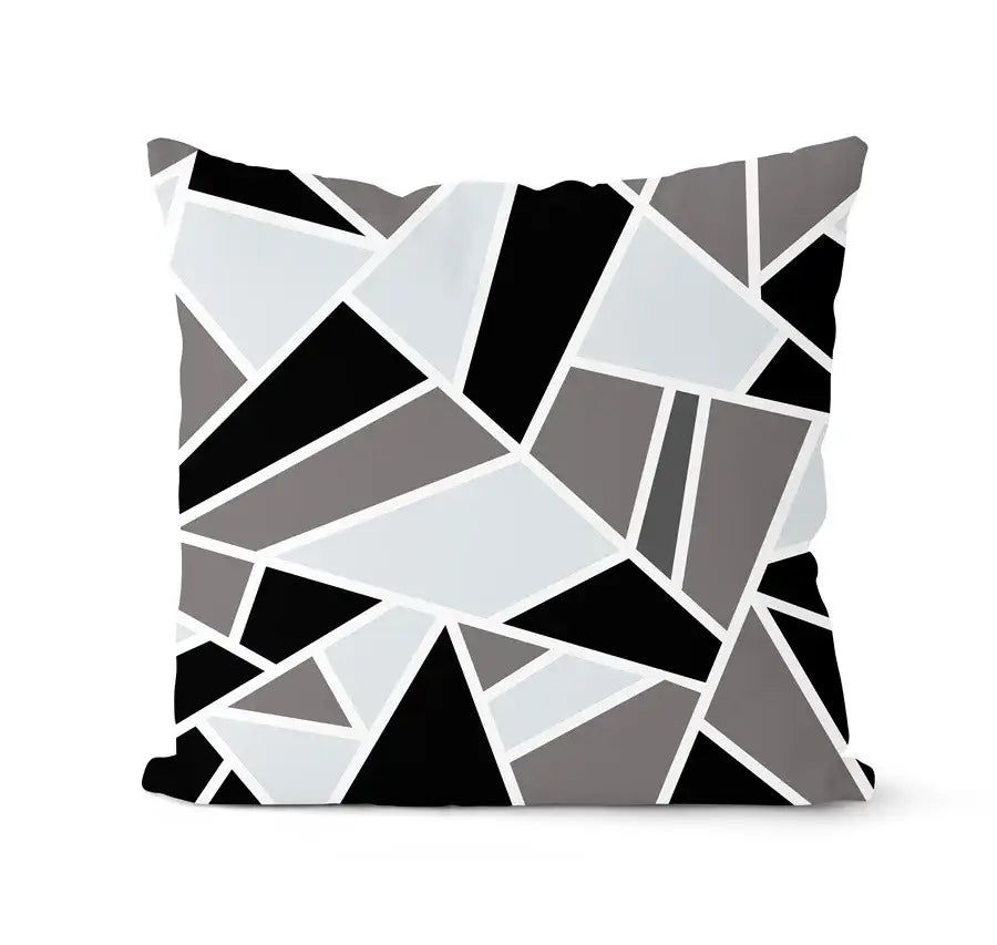 A square throw pillow with a modern geometric mosaic pattern in black white and gray for decorbites geometric black pillowcase set
