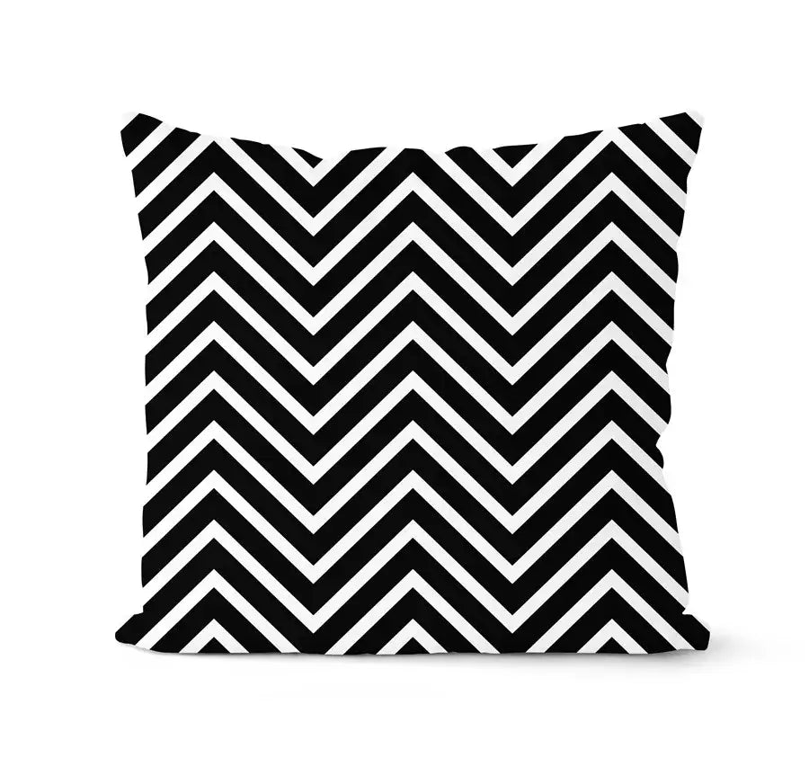 Modern geometric black and white pillowcase set featuring a chevron pattern for stylish living room decorbites geometric black