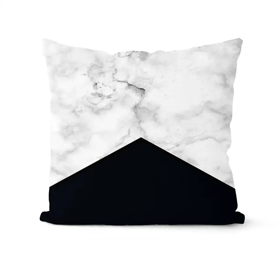 Modern geometric black and white pillowcase set featuring a white marble pattern above a black triangular section for decorbites geometric black style
