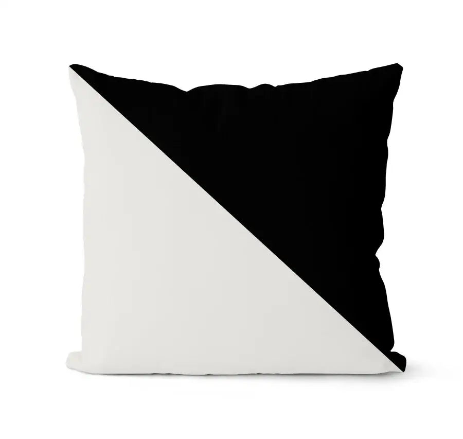 Modern geometric black and white pillowcase set featuring a diagonal split design for living room decorbites geometric black pillow
