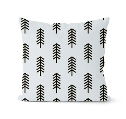 White throw pillow with black stylized pine tree pattern from decorbites geometric black and white pillowcase set