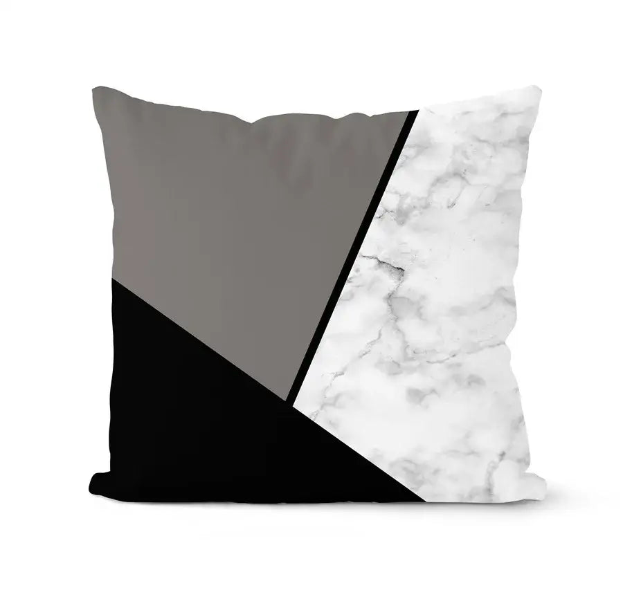 Modern geometric black and white pillowcase set with matte gray, solid black, and white marble decorbites geometric design
