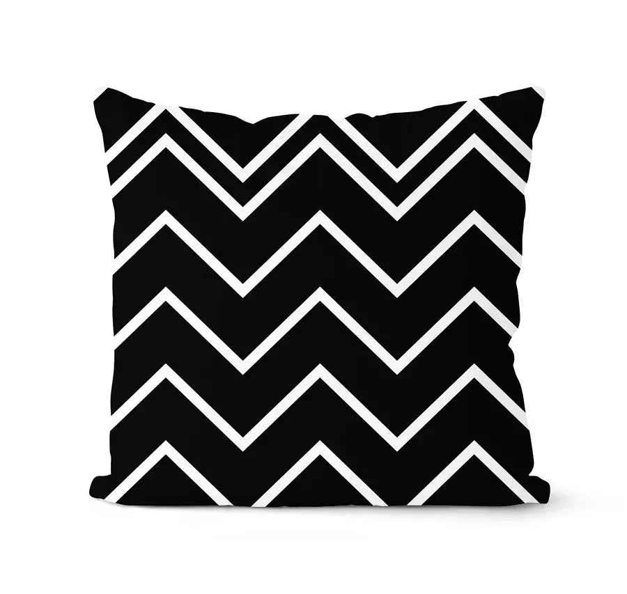 Modern geometric black and white pillowcase set featuring a chevron pattern for stylish living room decorbites geometric black
