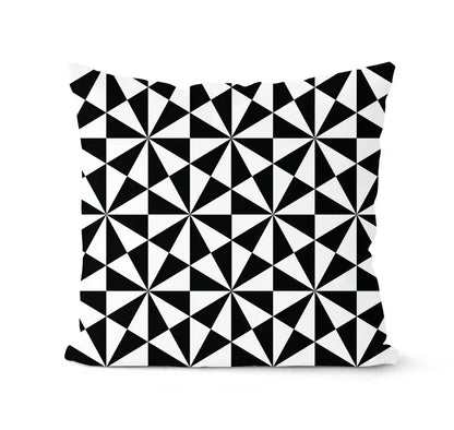 Square throw pillow with bold black and white geometric triangle pattern from decorbites geometric black and white pillowcase set