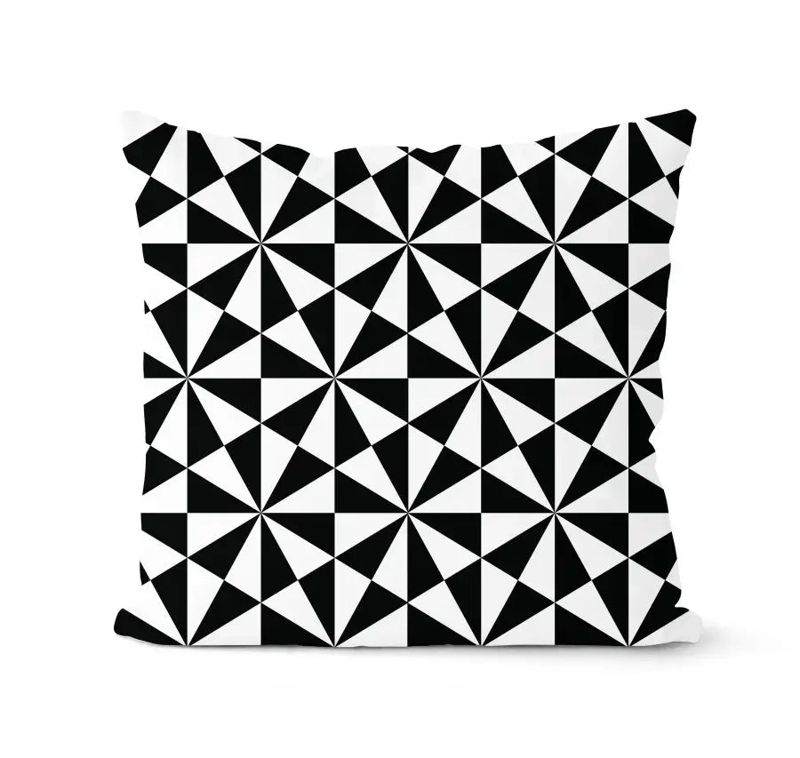 Square throw pillow with bold black and white geometric triangle pattern from decorbites geometric black and white pillowcase set