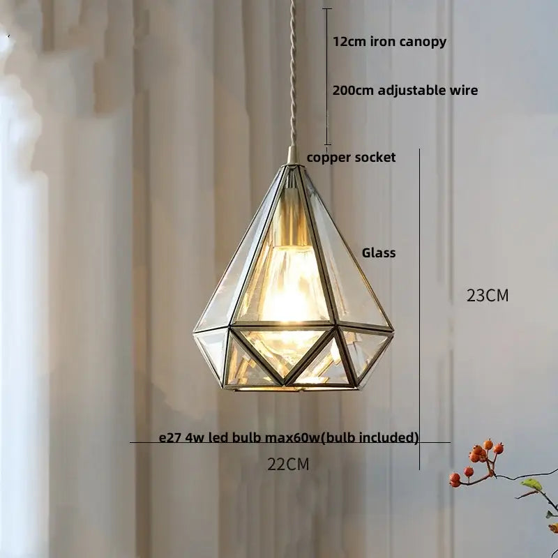 Modern geometric blue glass pendant light with copper socket and iron canopy for dining room decorbites blue glass design