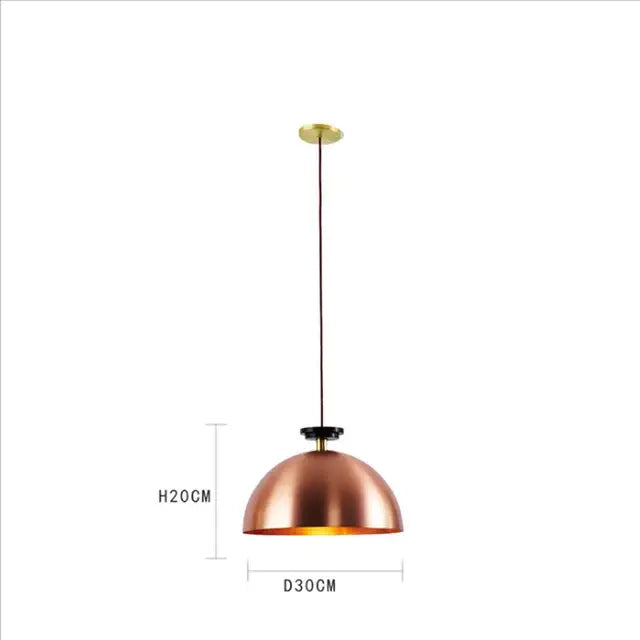 A sleek dome-shaped pendant light with polished copper finish and black hardware for modern dining room lighting