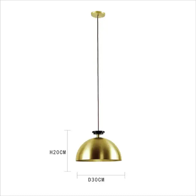A sleek brushed gold dome pendant light with black cord for dining room featuring modern geometric brass design