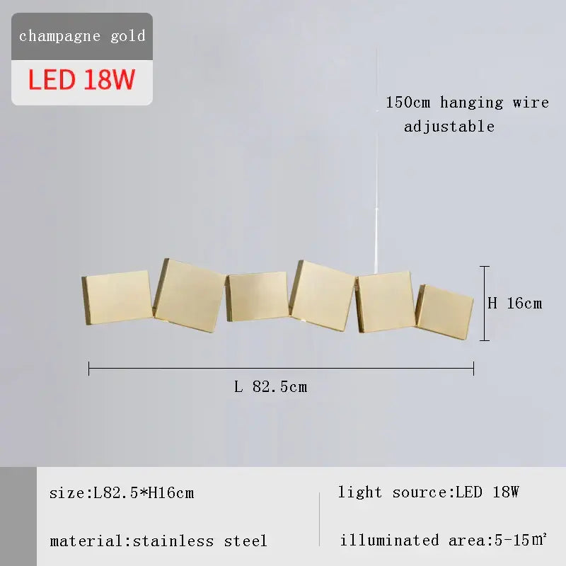 Champagne gold stainless steel led pendant light with five rectangular panels for modern dining room decorbites box shape
