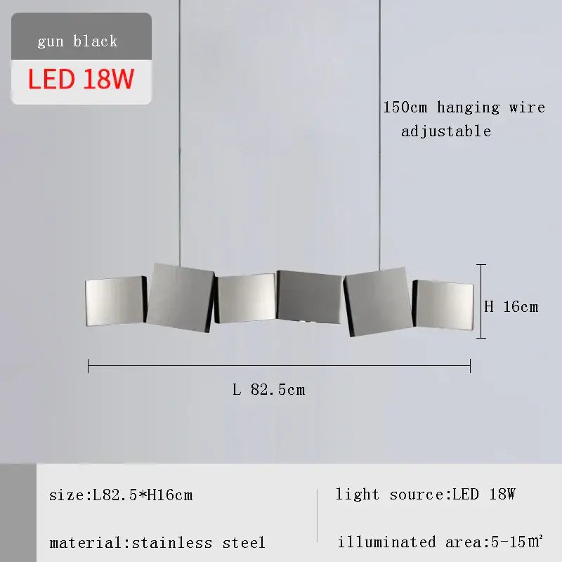 Gun black stainless steel box shape pendant light with five interconnected rectangular panels for modern dining room decorbites