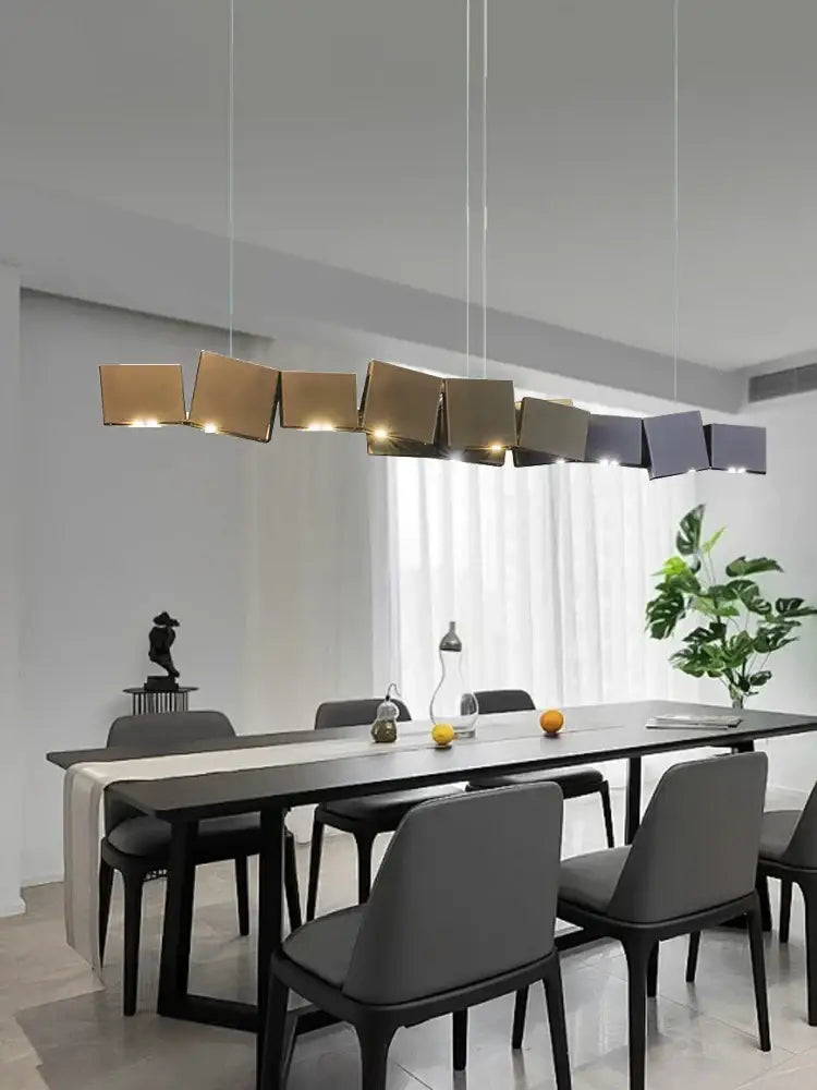Modern geometric bronze and dark gray pendant light with matte metallic box shape shades for dining room decorbites box shape pendant