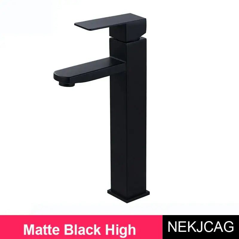 Matte black high-rise basin faucet with modern minimalist design for bathroom vessel sink decorbites brushed gold style