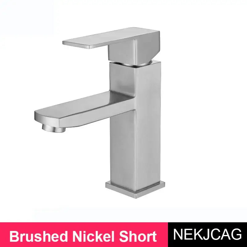 Modern geometric brushed gold basin faucet with a short brushed nickel spout for bathroom vessel sink decorbites brushed gold