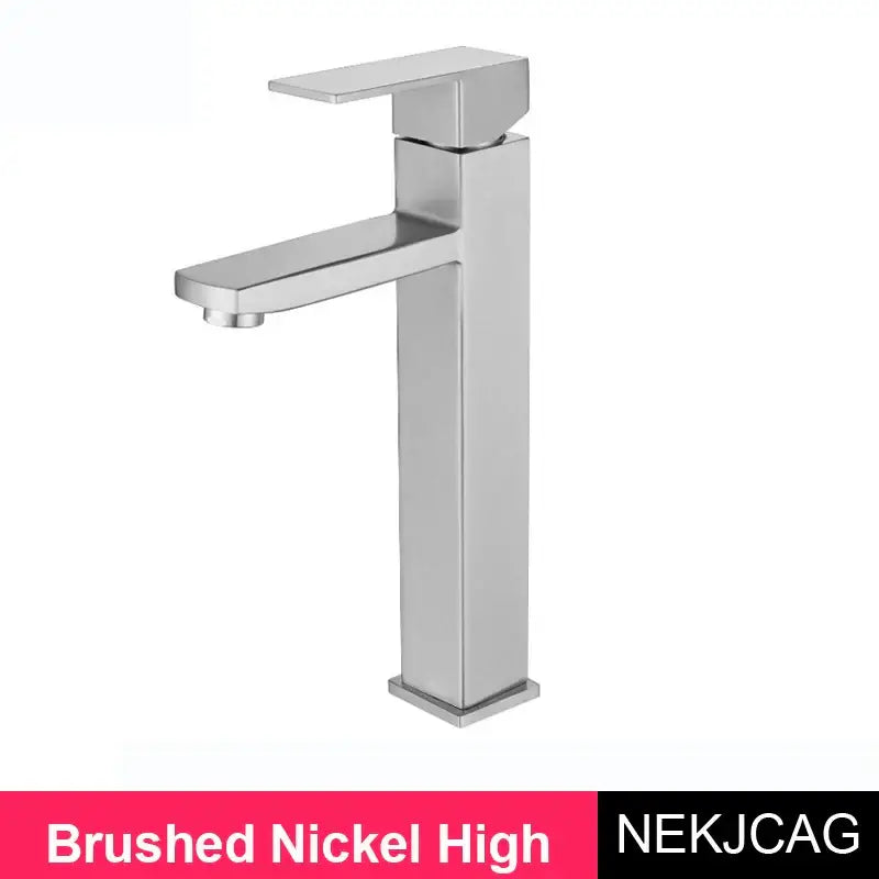 Modern geometric brushed gold basin faucet with brushed nickel high-rise rectangular spout decorbites brushed gold