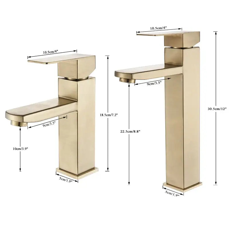 Modern geometric brushed gold basin faucet with a sleek rectangular design and minimalist spout for bathroom sinks decorbites brushed gold