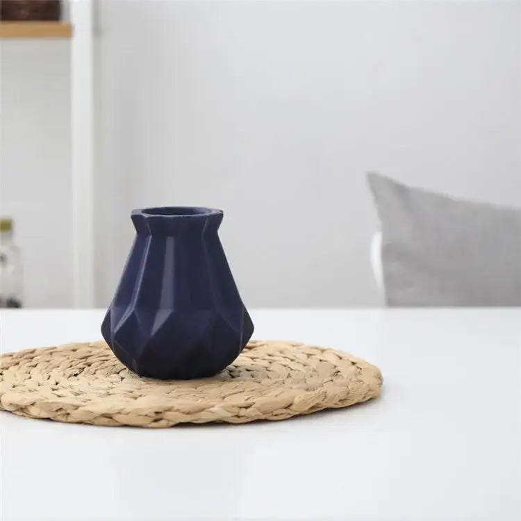 Dark blue decorbites ceramic diamond vase with geometric faceted design for modern living room decor
