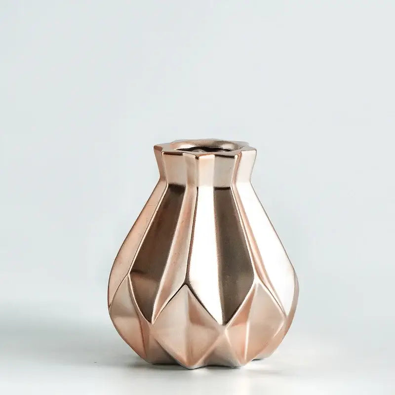 Modern geometric ceramic diamond vase set featuring a rose gold faceted ceramic diamond decorbites ceramic design