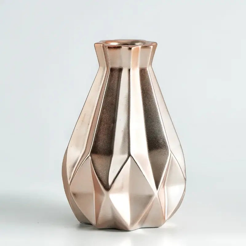 Rose gold decorbites ceramic diamond vase with faceted angular design for modern living room decor