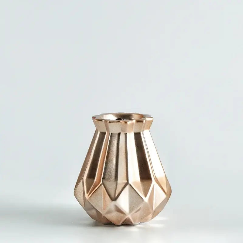 Rose gold ceramic diamond vase with faceted geometric design for modern living room decorbites ceramic diamond set