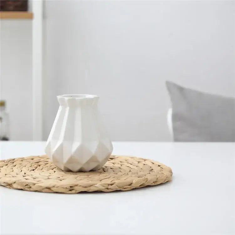 Modern white decorbites ceramic diamond vase with faceted geometric design for living room decor
