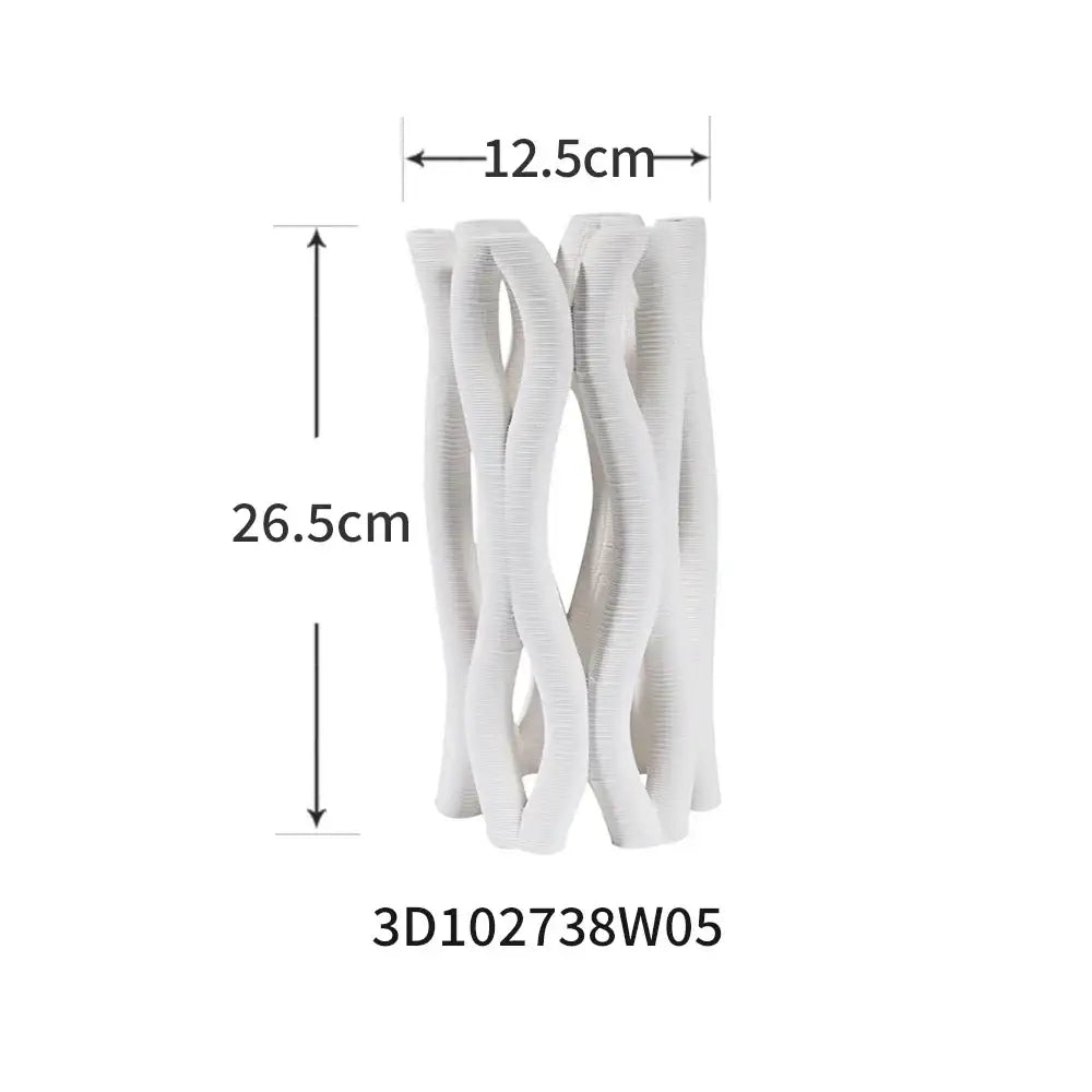 Modern geometric ceramic spiral vase in white ceramic with sculpted intertwined design for living room decorbites decor