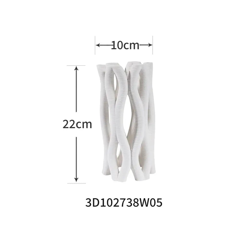White ceramic spiral vase with a modern intertwined design for living room decorbites geometric ceramic decor