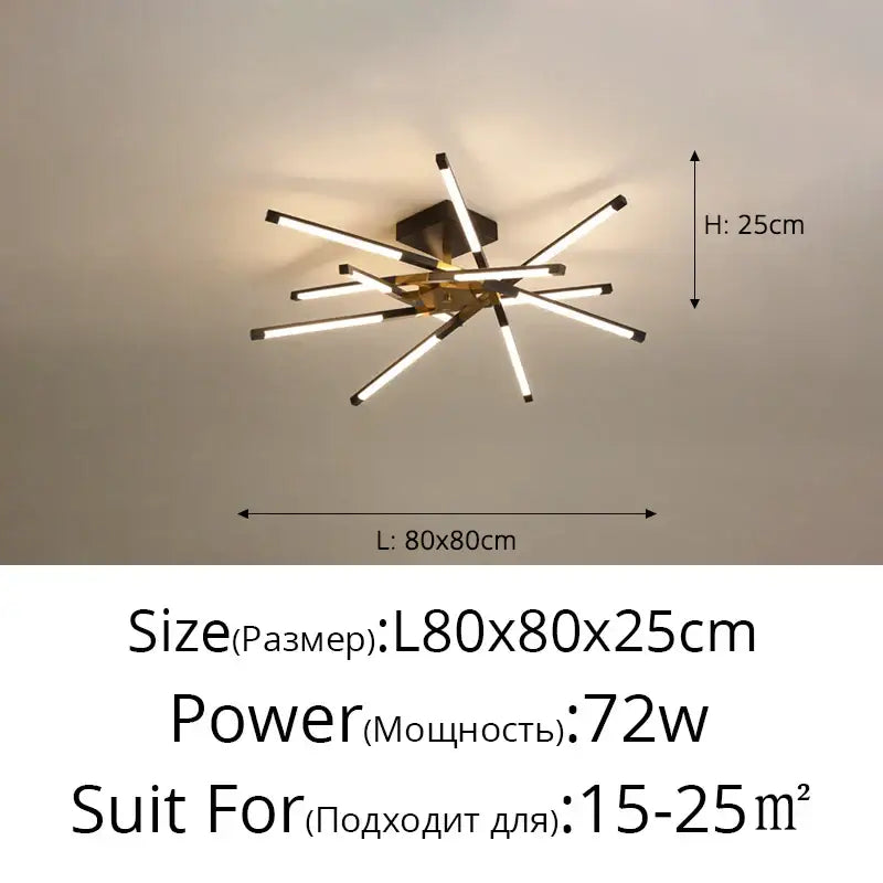 Modern black and gold starburst dimmable led ceiling light with chrome arms for dining room decorbites dimmable led design