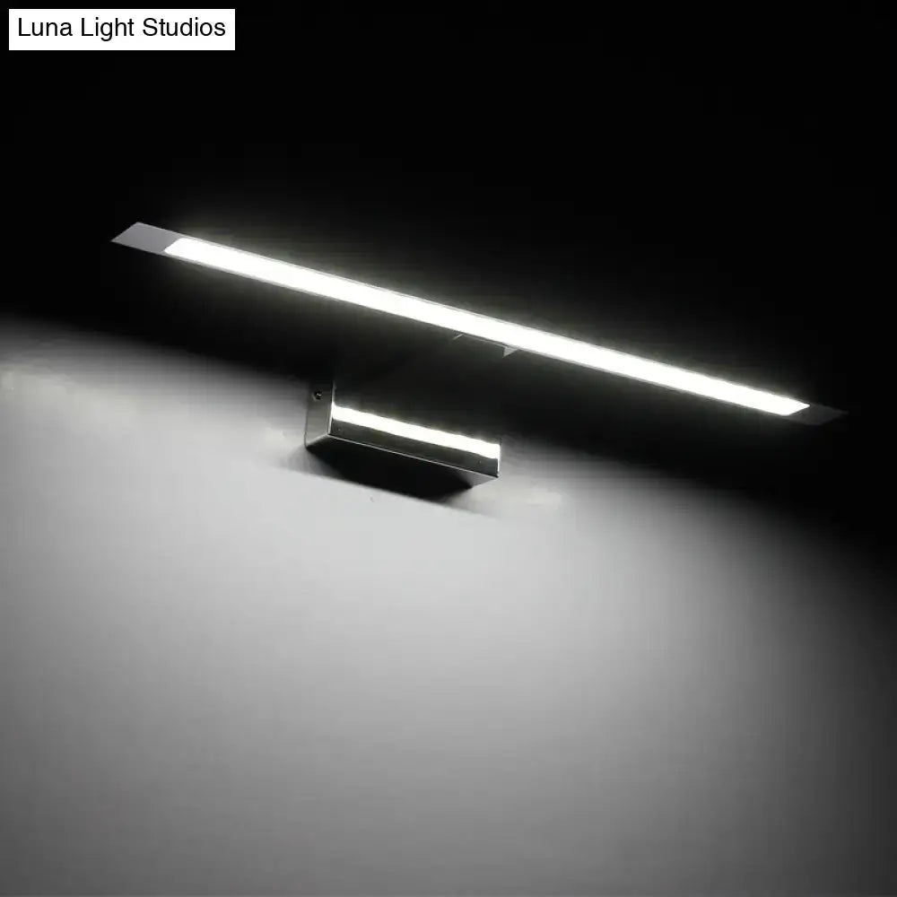 Modern geometric chrome vanity light fixture with sleek rectangular design and bright white led illumination for bathroom