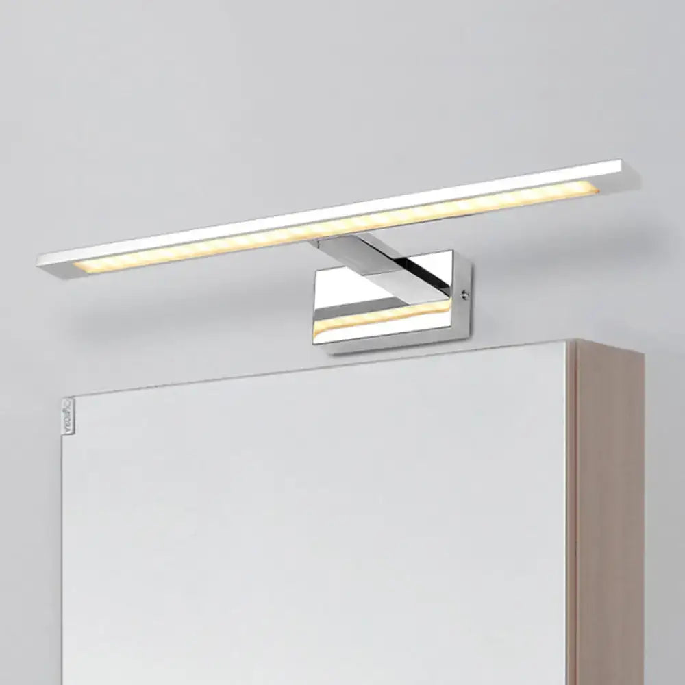 Modern geometric chrome vanity light fixture with sleek rectangular design and warm white led illumination vanity light