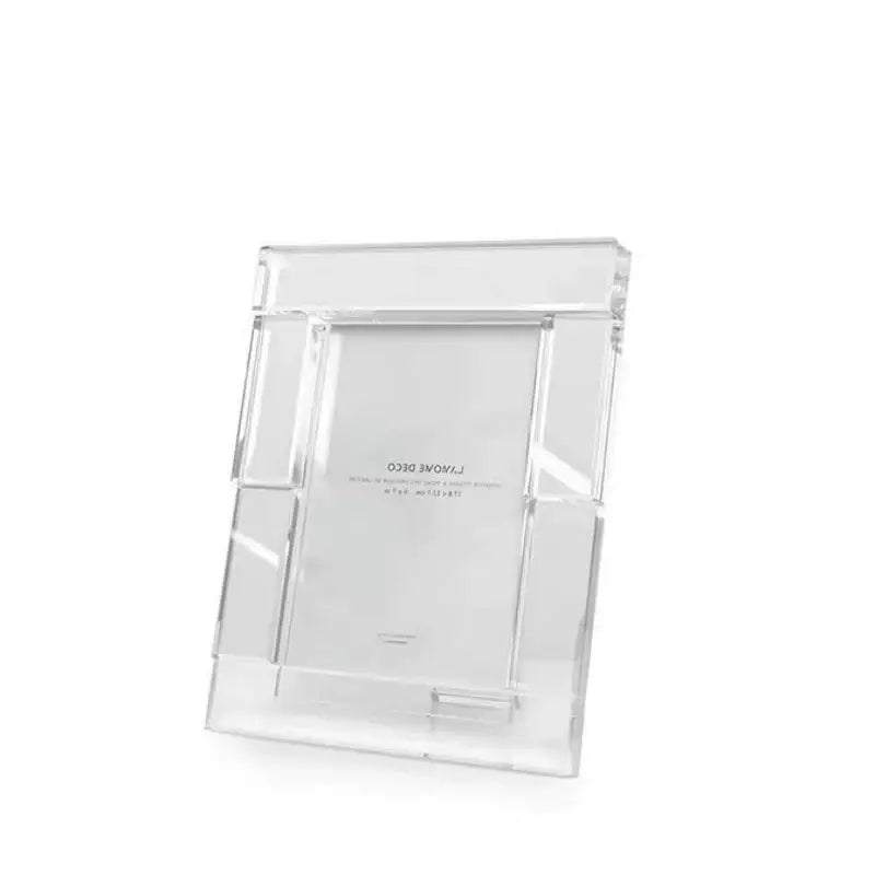 Modern geometric clear acrylic photo frame with subtle embossed decorbites crystal glass branding for living room decor