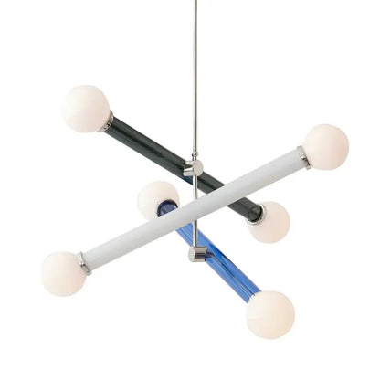 Modern geometric colorful chandelier art deco with intersecting matte black arms and frosted globe bulbs for dining decorbites colorful chandelier